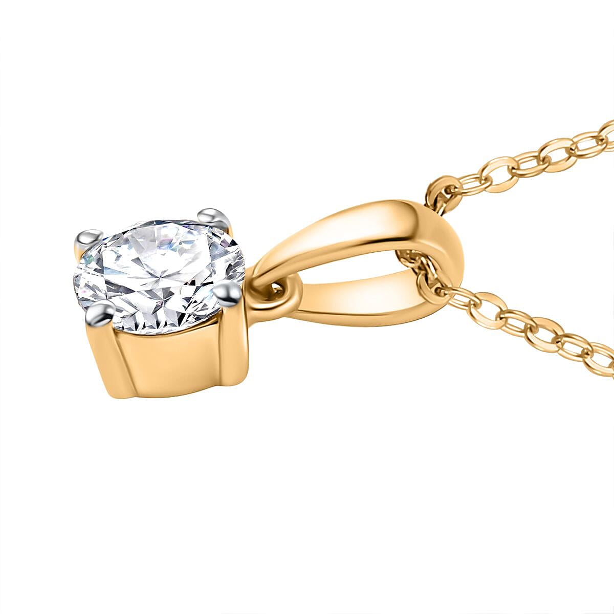 Luxuriant Lab Grown Diamond (SI-GH) Pendant with Chain (Size 20) with Spring Ring Clasp in 18K Vermeil Yellow Gold Plated Sterling Silver