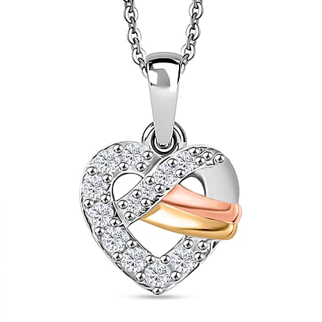 GP Amore Collection Lab Grown Diamond SI-G-H & Blue Sapphire Heart Pendant with Chain (Size - 20) in 18K Vermeil Yellow & Rose Gold Plated & Rhodium Overlay Sterling Silver