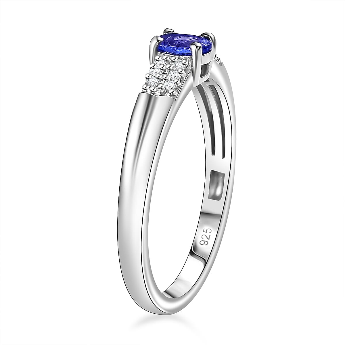 3 Piece Set - Tanzanite and White Zircon Earring, Solitaire Pendant and Ring in Rhodium Overlay Sterling Silver 3 Piece Set - Tanzanite and White Zircon Earring, Solitaire Pendant and Ring in Rhodium Overlay Sterling Silver