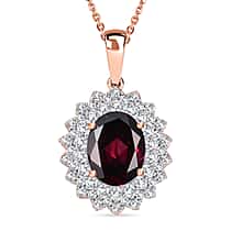 Orissa Natural Rhodolite Garnet & White Zircon Pendant with Chain (Size - 20) in 18K Vermeil Rose Gold Plated Sterling Silver 3.08 Ct.