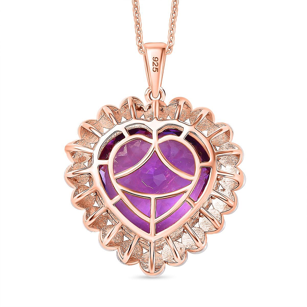 Pink Amethyst & Fresh Water Pearl Pendant with Chain (Size 20) in 18K Vermeil Rose Gold Plated Sterling Silver 19.95 Ct. Pink Amethyst & Fresh Water Pearl Pendant with Chain (Size 20) in 18K Vermeil Rose Gold Plated Sterling Silver 19.95 Ct.