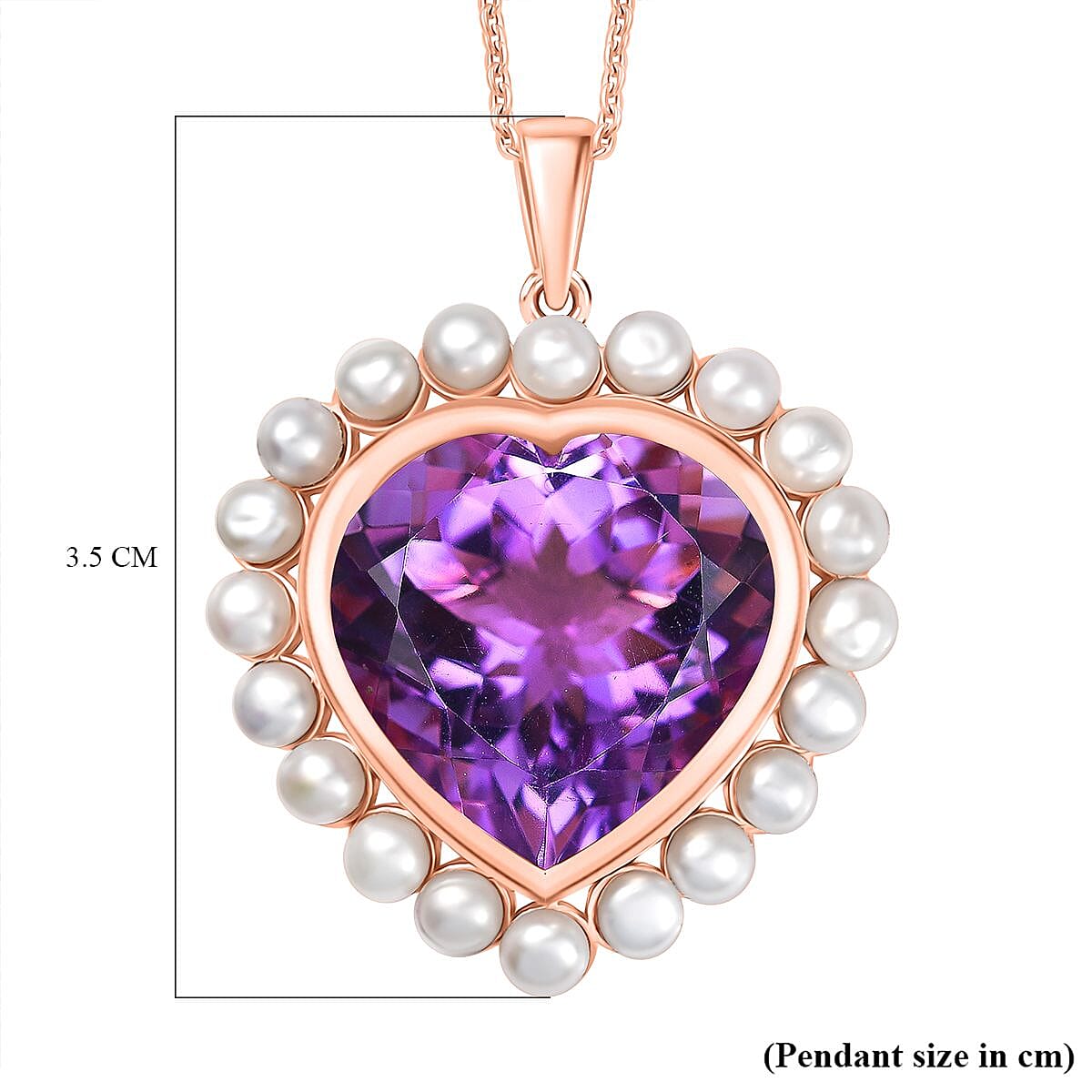 Pink Amethyst & Fresh Water Pearl Pendant with Chain (Size 20) in 18K Vermeil Rose Gold Plated Sterling Silver 19.95 Ct. Pink Amethyst & Fresh Water Pearl Pendant with Chain (Size 20) in 18K Vermeil Rose Gold Plated Sterling Silver 19.95 Ct.