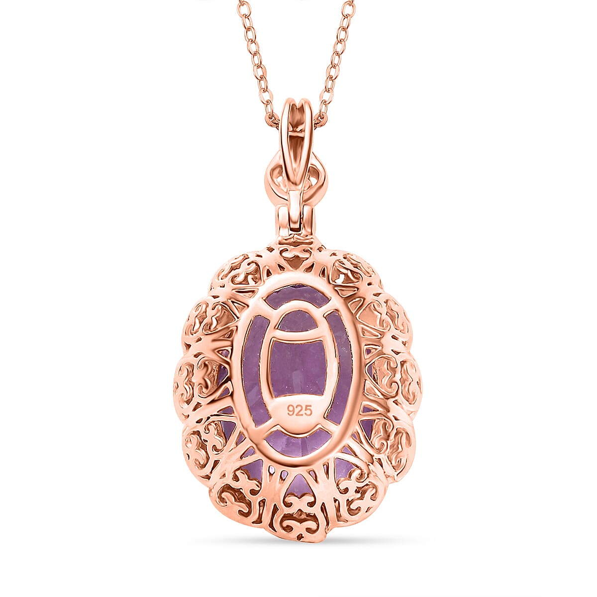 Pink Amethyst & White Zircon Pendant with Chain (Size 20) in 18K Vermeil Rose Gold Plated Sterling Silver 11.62 Ct.