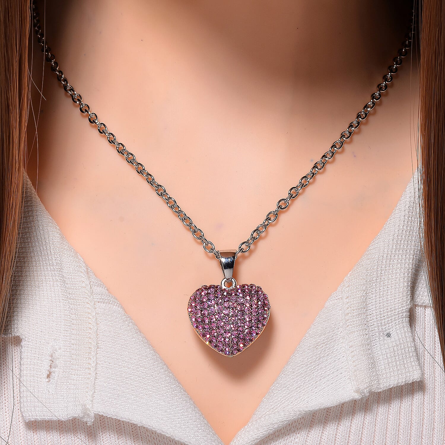 Crystal Heart Pendant with Chain (Size - 24+2 Ext) 
