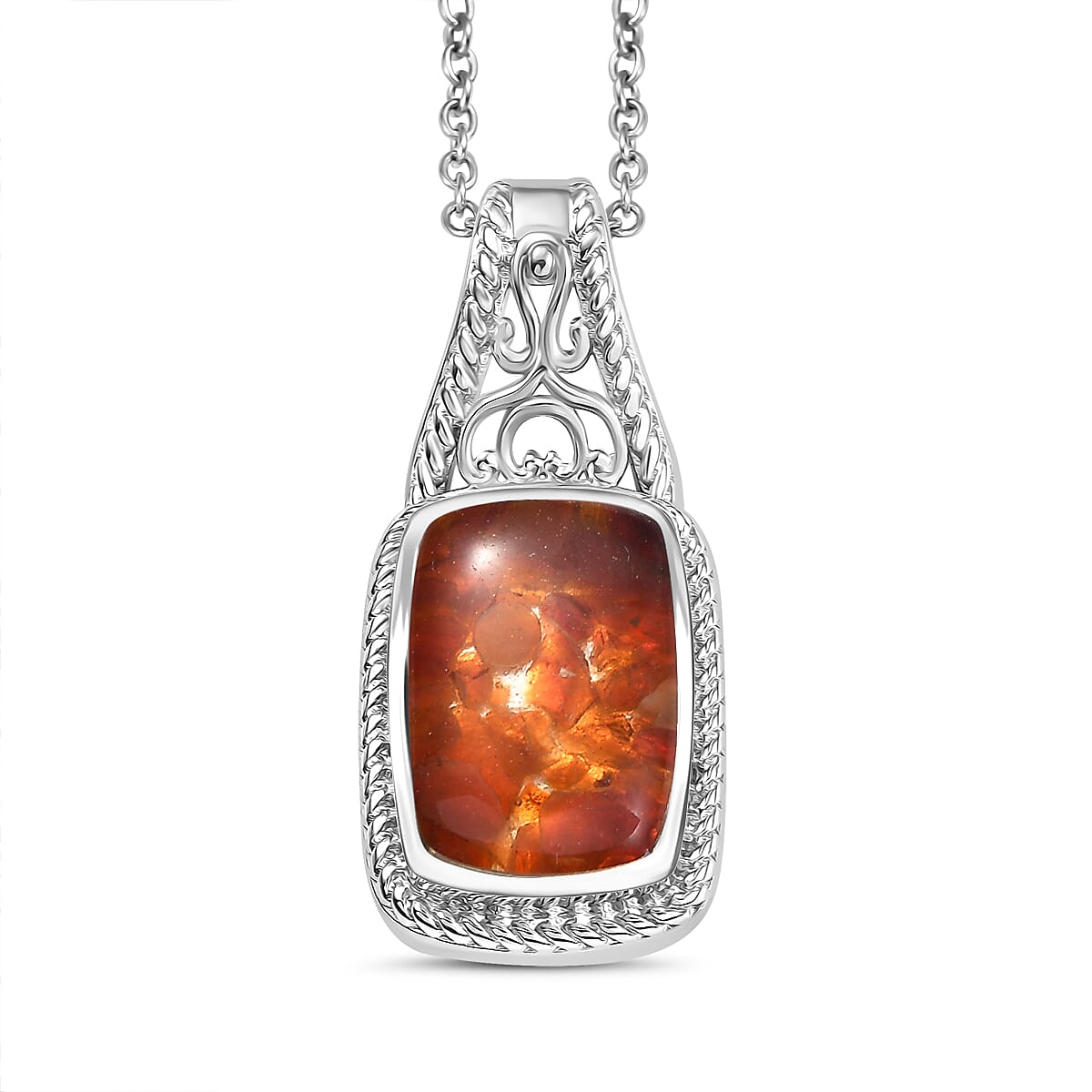 Fire Opal Matrix Pendant with Chain (Size 20) 8.00 Ct.