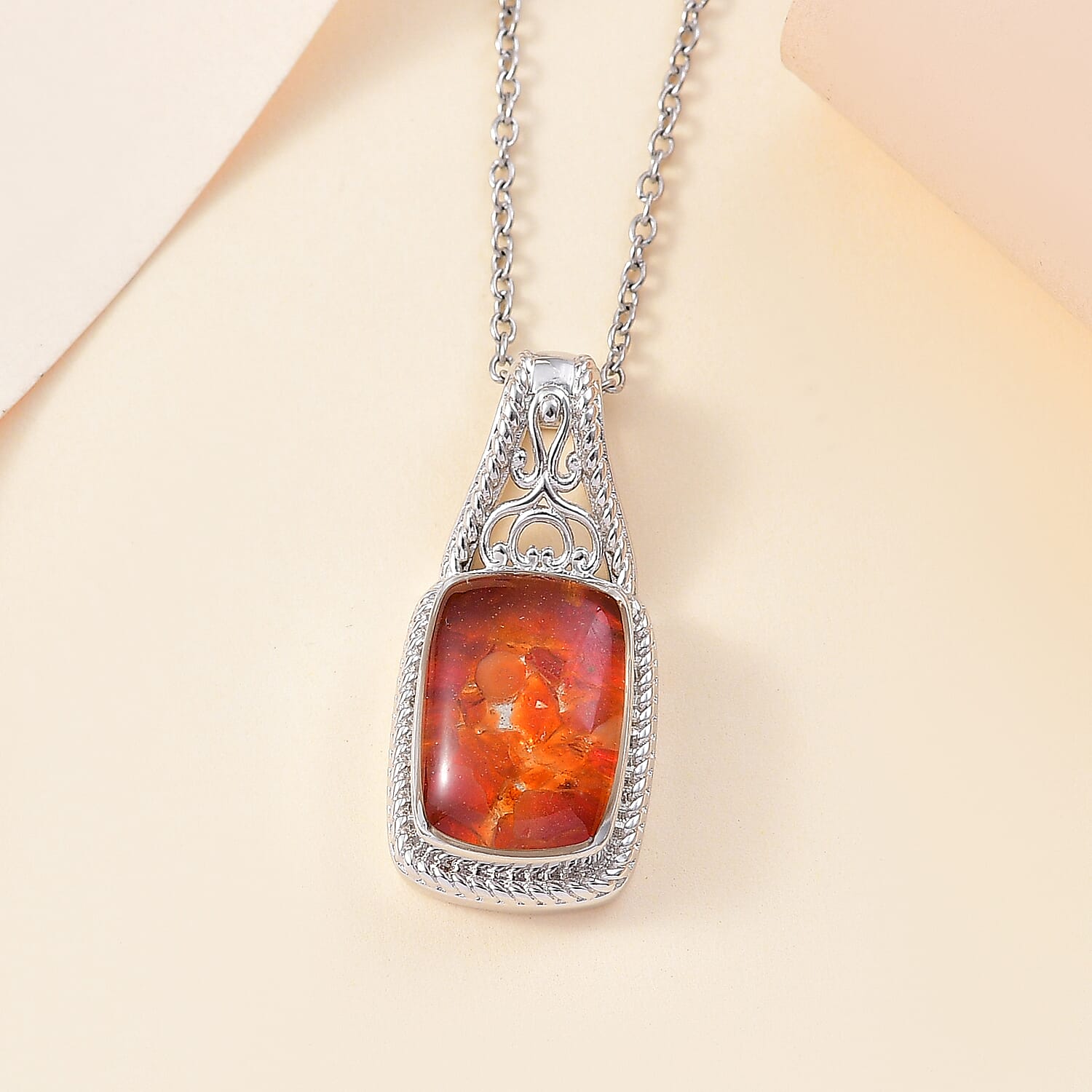 Fire Opal Matrix Pendant with Chain (Size 20) 8.00 Ct.
