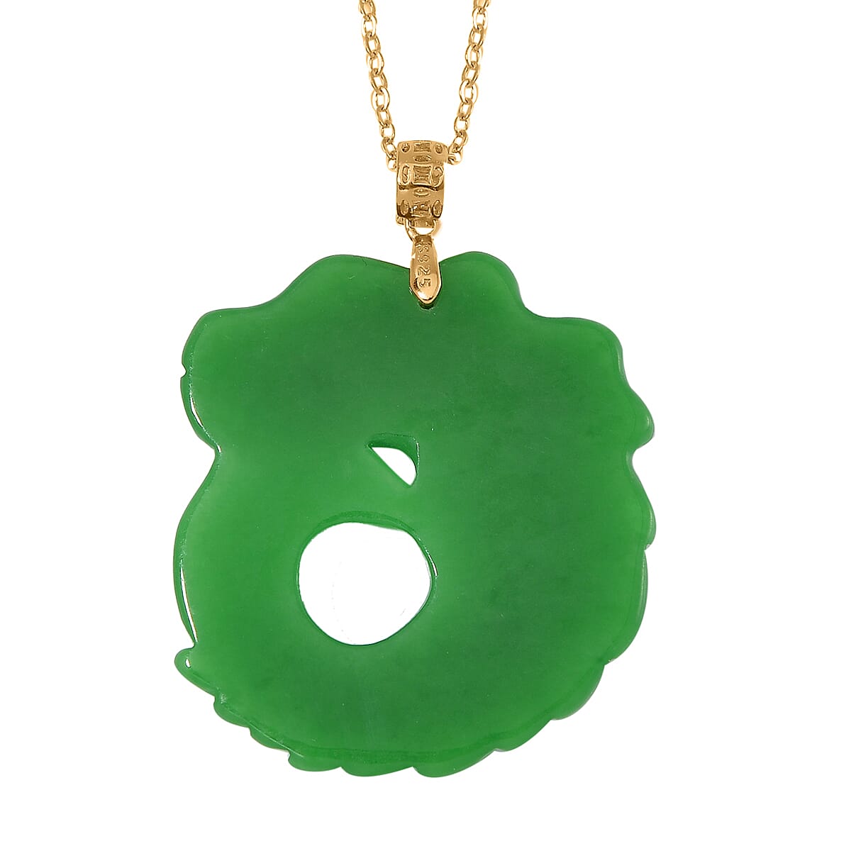 Green Jadeide Dragon Pendant with Chain (Size 20) in Yellow Gold Plated Sterling Silver 60.00 Ct.