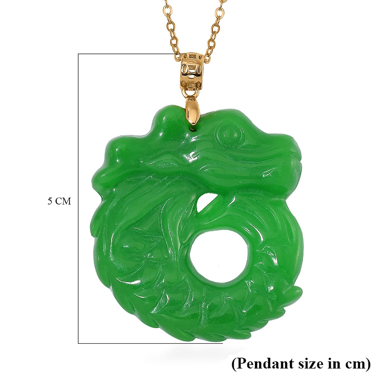 Green Jadeide Dragon Pendant with Chain (Size 20) in Yellow Gold Plated Sterling Silver 60.00 Ct.