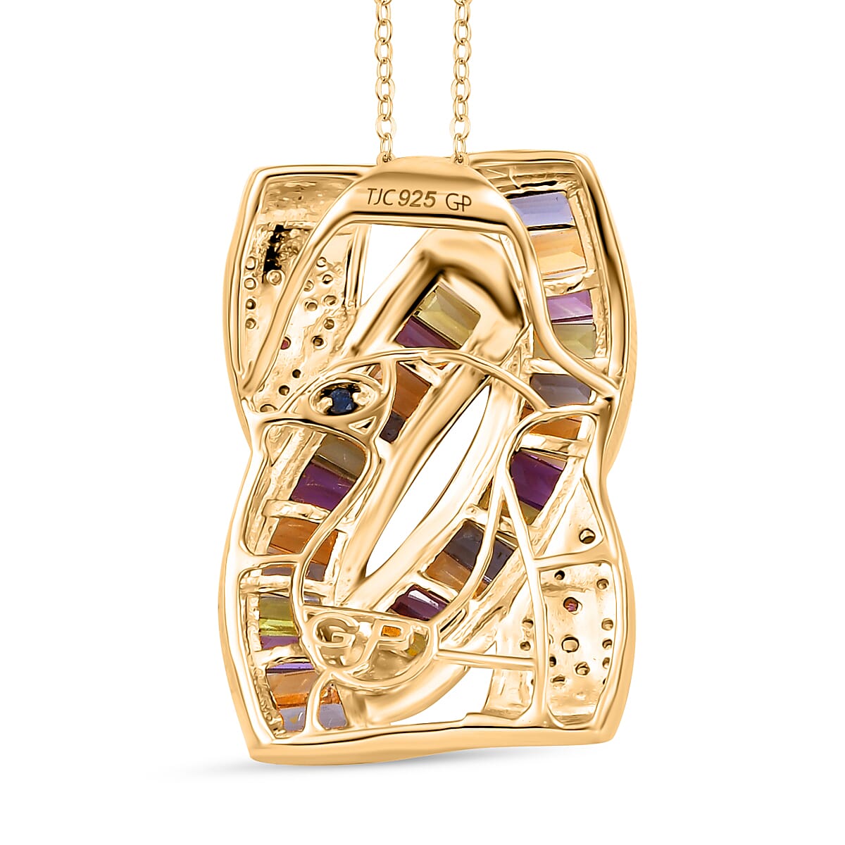 GP Celestial Collection - African Amethyst & Multi Gemstones Pendant with Chain (Size - 20) in 18K Vermeil Yellow Gold Plated Sterling Silver 4.15 Ct, Silver Wt. 10.97 Gms.
