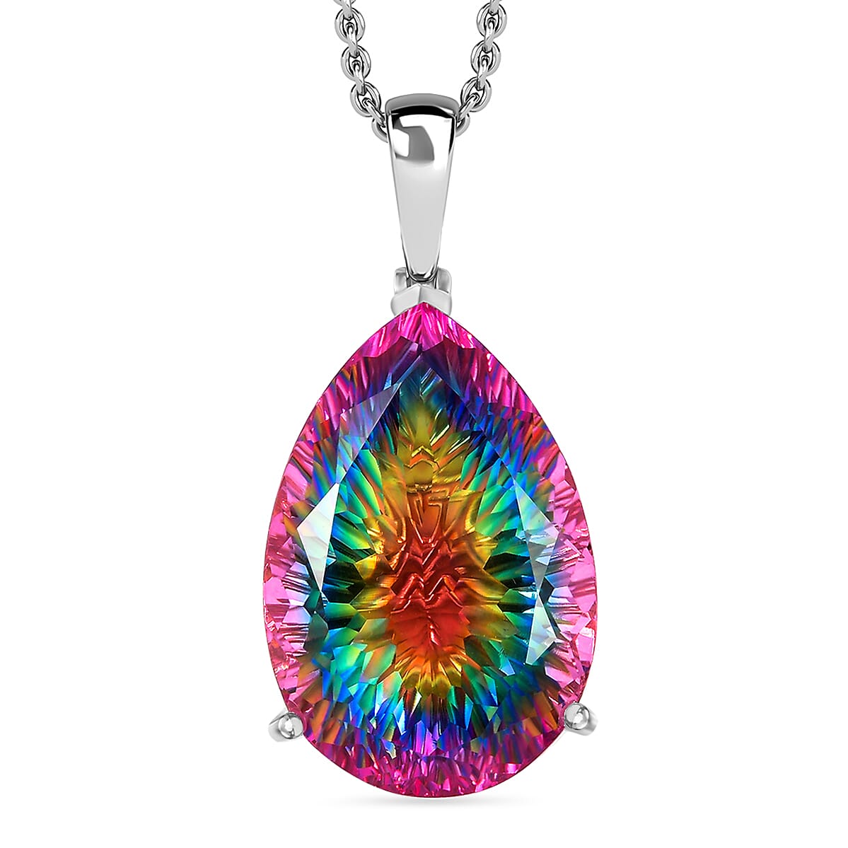 Nebula Quartz Cosmic Spark Pendant with Chain (Size 20) in Rhodium Overlay Sterling Silver 50.80 Ct, Silver Wt. 6.85 Gms.
