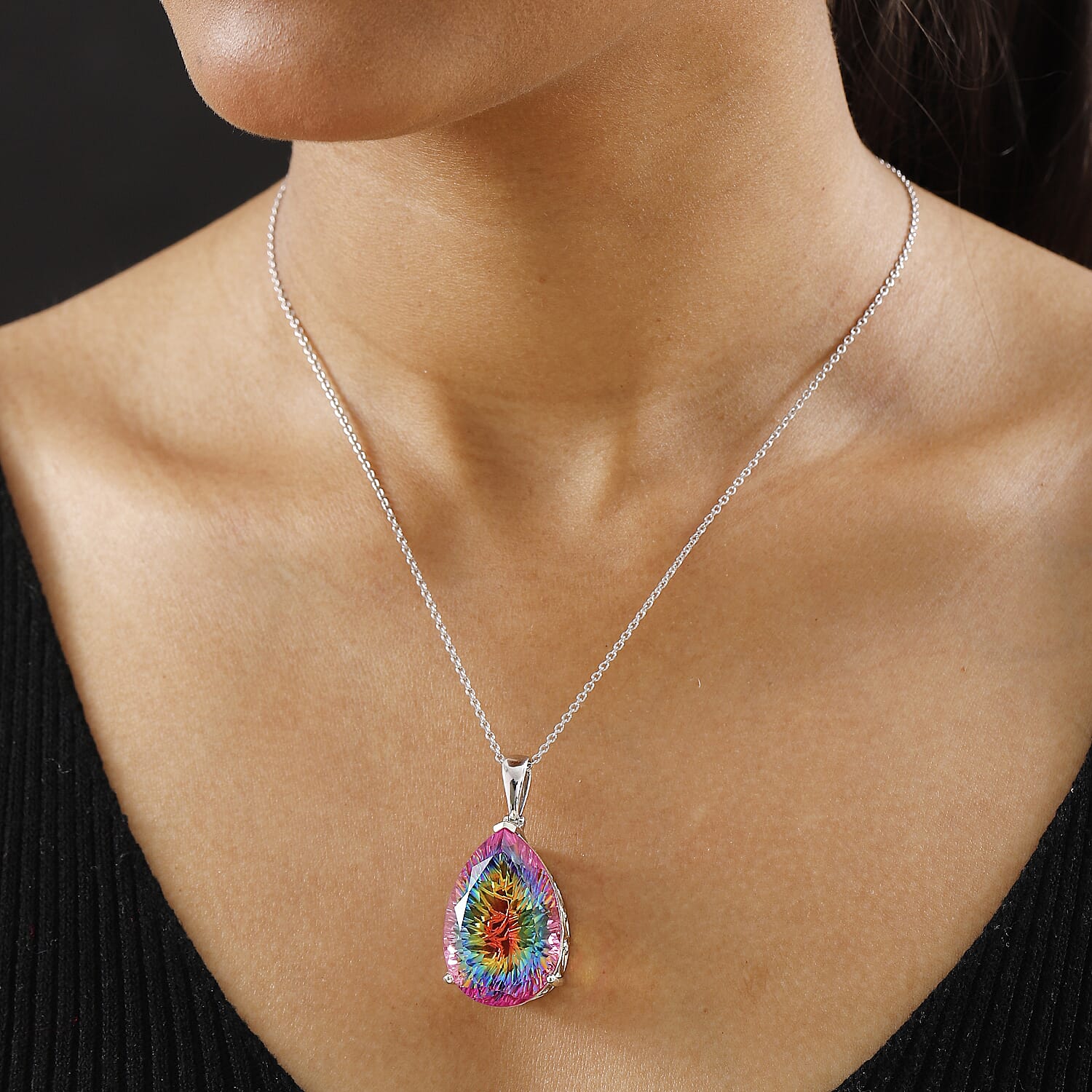 Nebula Quartz Cosmic Spark Pendant with Chain (Size 20) in Rhodium Overlay Sterling Silver 50.80 Ct, Silver Wt. 6.85 Gms.