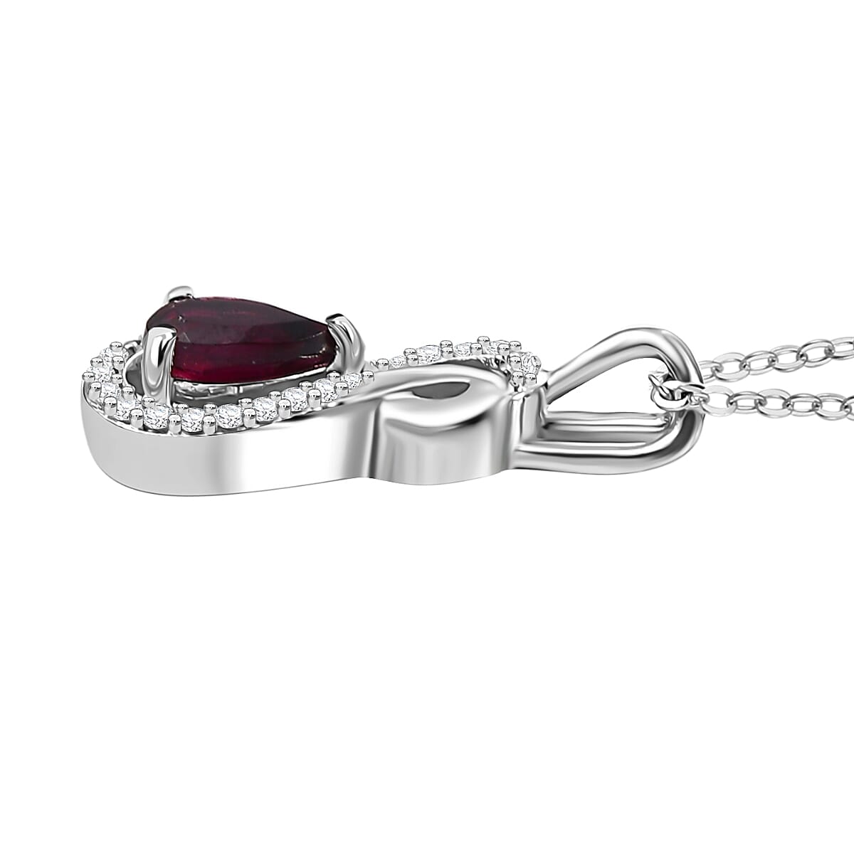 Orissa Natural Rhodolite Garnet & White Zircon Pendant with Chain (Size - 20) in Rhodium Overlay Sterling Silver