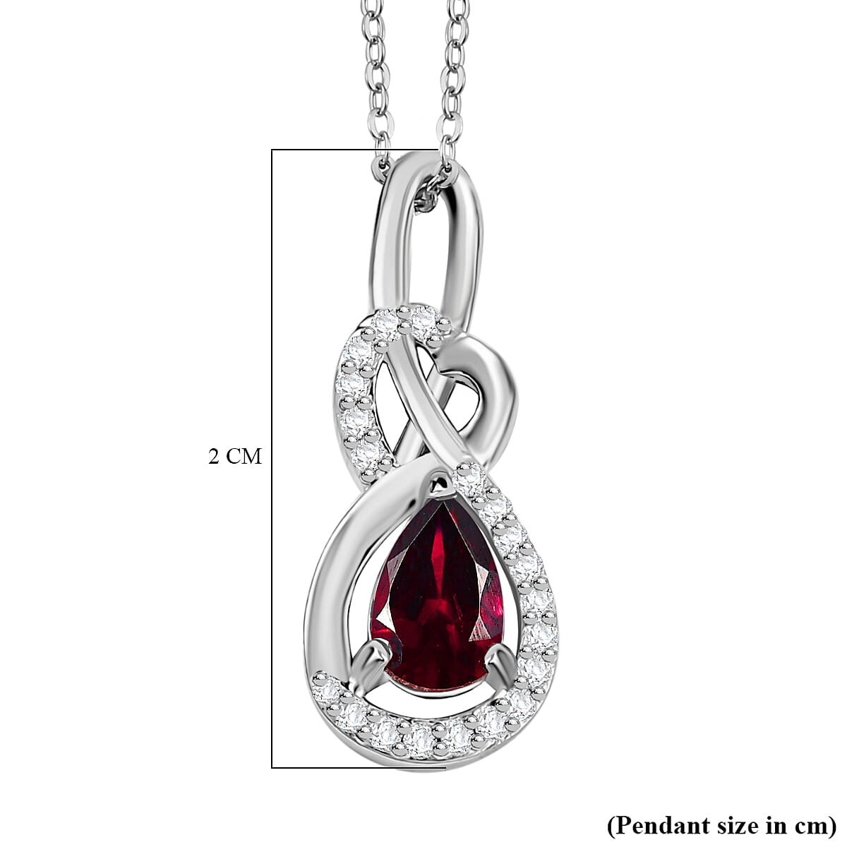 Orissa Natural Rhodolite Garnet & White Zircon Pendant with Chain (Size - 20) in Rhodium Overlay Sterling Silver