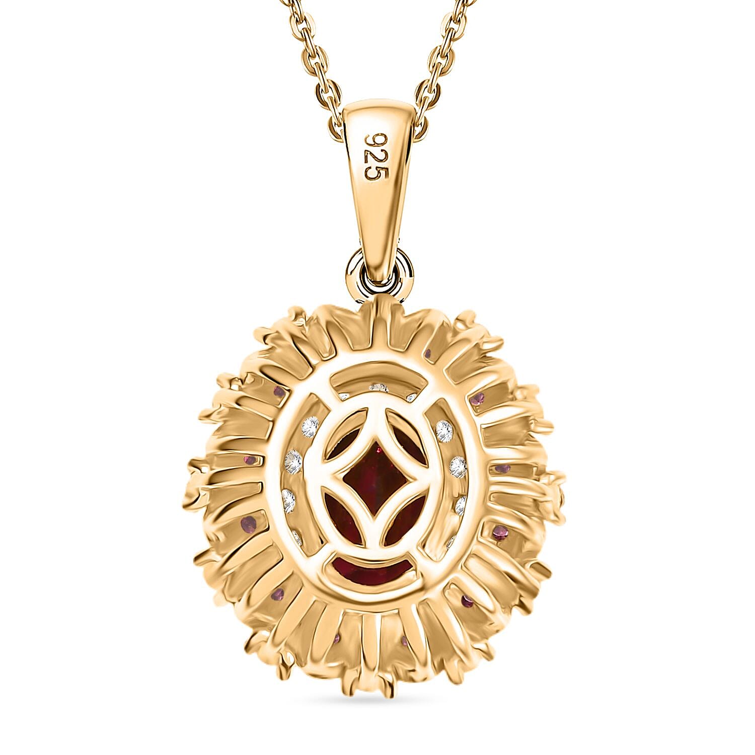 Rhodolite Garnet & White Zircon Pendant with Chain (Size - 20) in 18K Vermeil Yellow Gold Plated Sterling Silver 2.50 Ct.