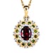 Rhodolite Garnet, Natural Chrome Diopside and White Zircon Halo Pendant with Chain (Size - 20) in 18K Vermeil Yellow Gold Plated Sterling Silver 2.50 Ct.