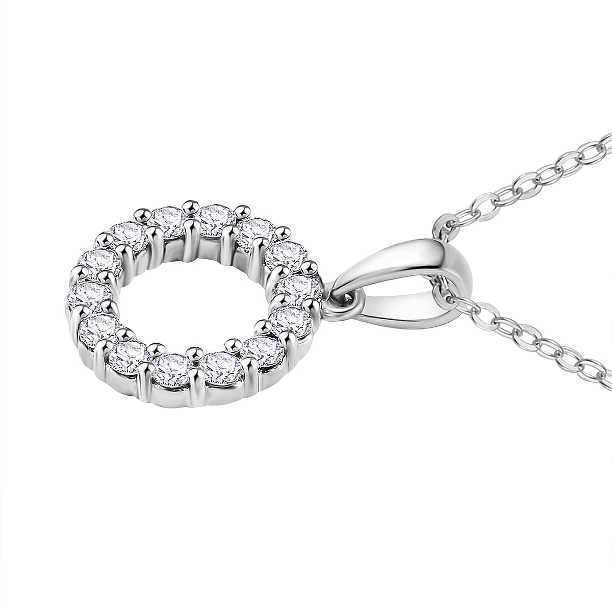 Luxuriant Diamond Lab Grown Diamond (SI-G-H) Cluster Rolo Pendant with Chain (Size - 20) in Rhodium Overlay Sterling Silver 0.50 Ct.