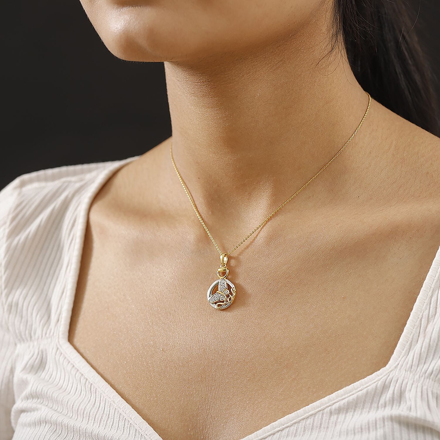 GP Italian Garden Collection White Zircon & Blue Sapphire Butterfly Pendant with Chain (Size - 20) in 18K Vermeil Yellow Gold Plated Sterling Silver