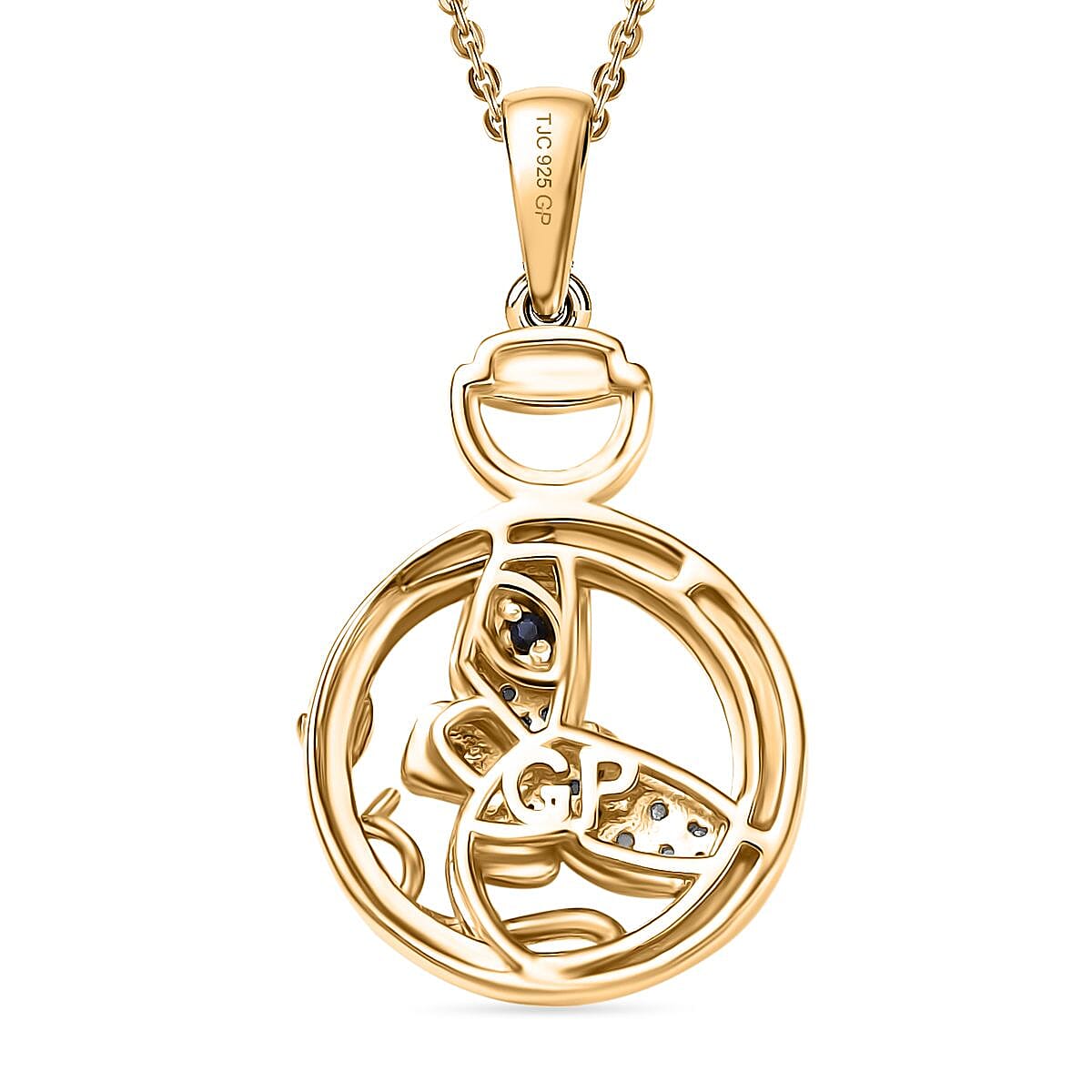 GP Italian Garden Collection White Zircon & Blue Sapphire Butterfly Pendant with Chain (Size - 20) in 18K Vermeil Yellow Gold Plated Sterling Silver