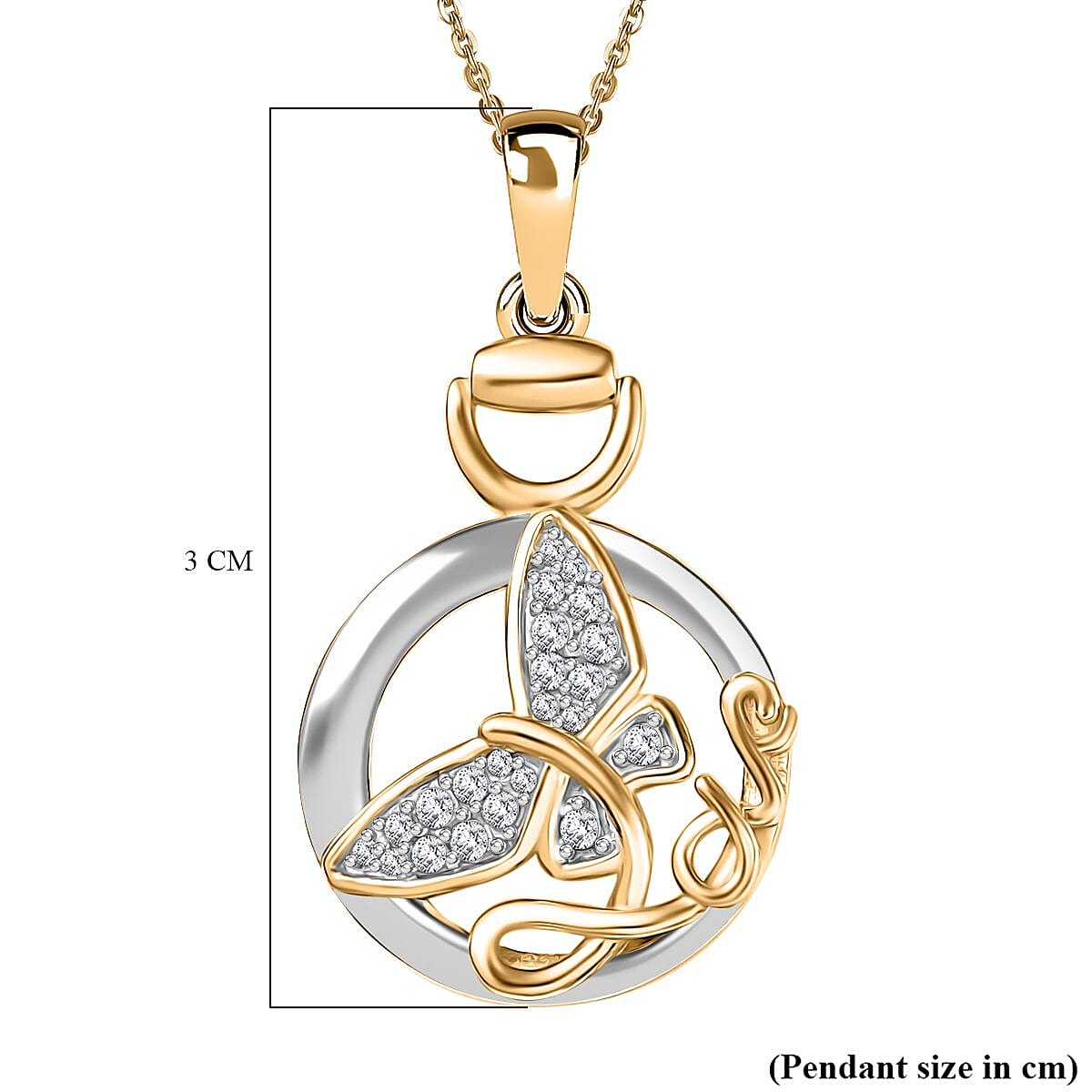 GP Italian Garden Collection White Zircon & Blue Sapphire Butterfly Pendant with Chain (Size - 20) in 18K Vermeil Yellow Gold Plated Sterling Silver