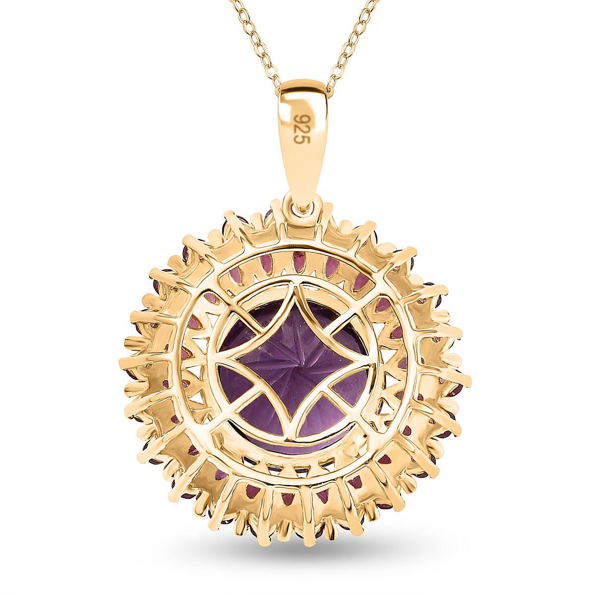 African Amethyst & Rhodolite Garnet Pendant with Chain (Size - 20) in 18K Vermeil Yellow Gold Plated Sterling Silver 10.20 Ct.