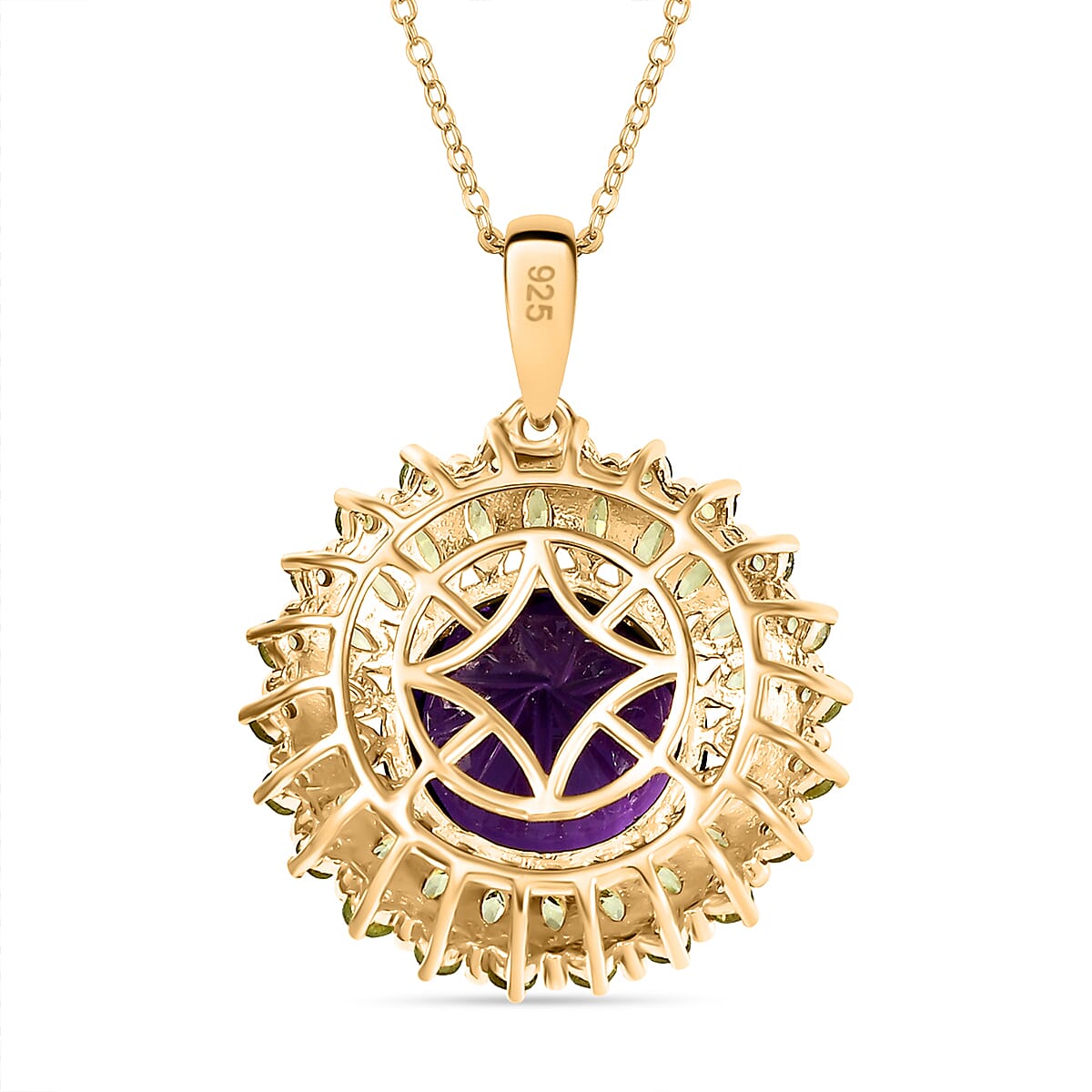 African Amethyst & Peridot Pendant with Chain (Size - 20) in 18K Vermeil Yellow Gold Plated Sterling Silver 10.33 Ct.