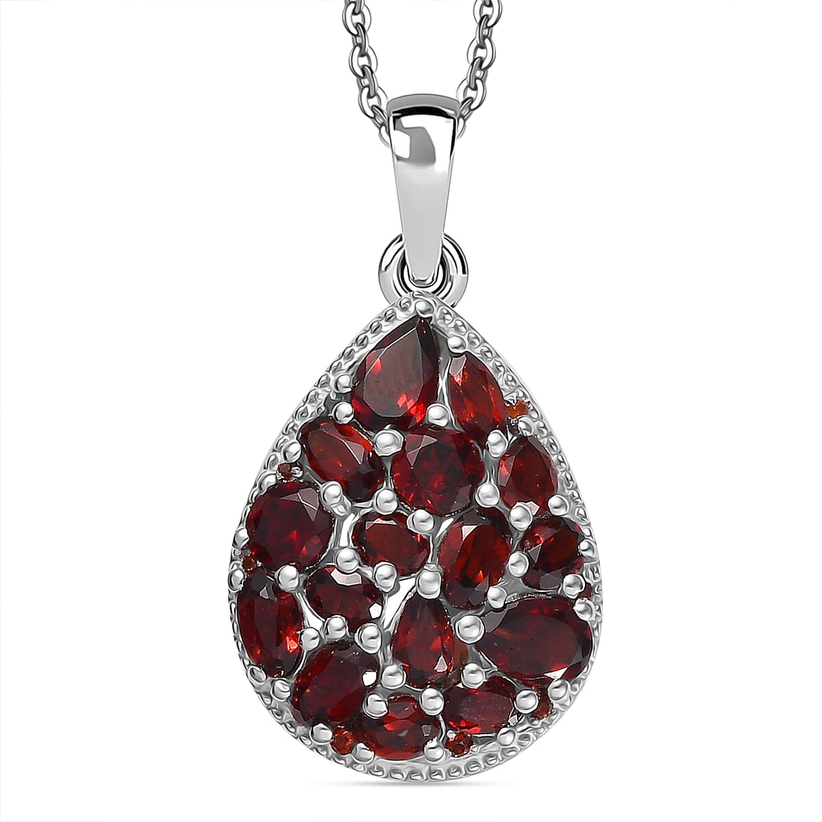 Red Garnet Pendant with Chain (Size 20) in Rhodium Overlay Sterling Silver 4.90 Ct, Silver Wt. 5.90 Gms.