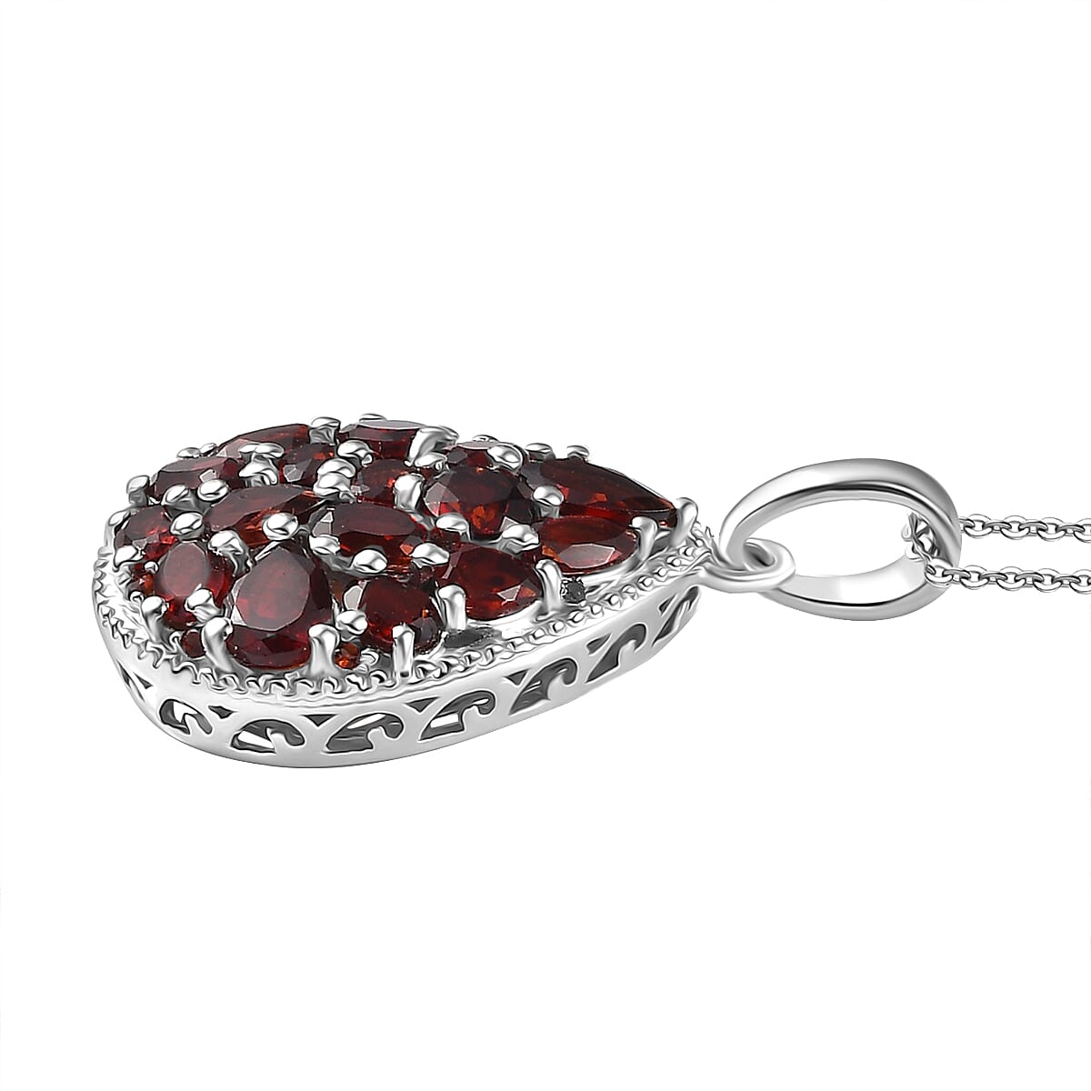 Red Garnet Pendant with Chain (Size 20) in Rhodium Overlay Sterling Silver 4.90 Ct, Silver Wt. 5.90 Gms.