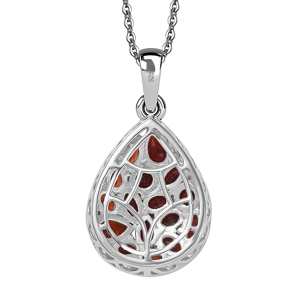Red Garnet Pendant with Chain (Size 20) in Rhodium Overlay Sterling Silver 4.90 Ct, Silver Wt. 5.90 Gms.
