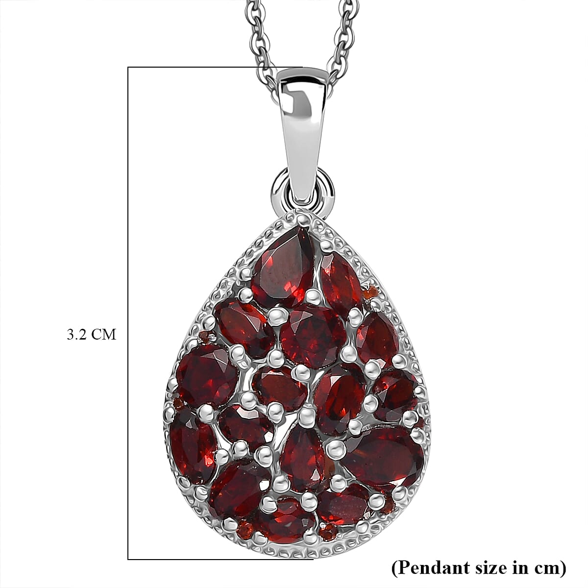 Red Garnet Pendant with Chain (Size 20) in Rhodium Overlay Sterling Silver 4.90 Ct, Silver Wt. 5.90 Gms.