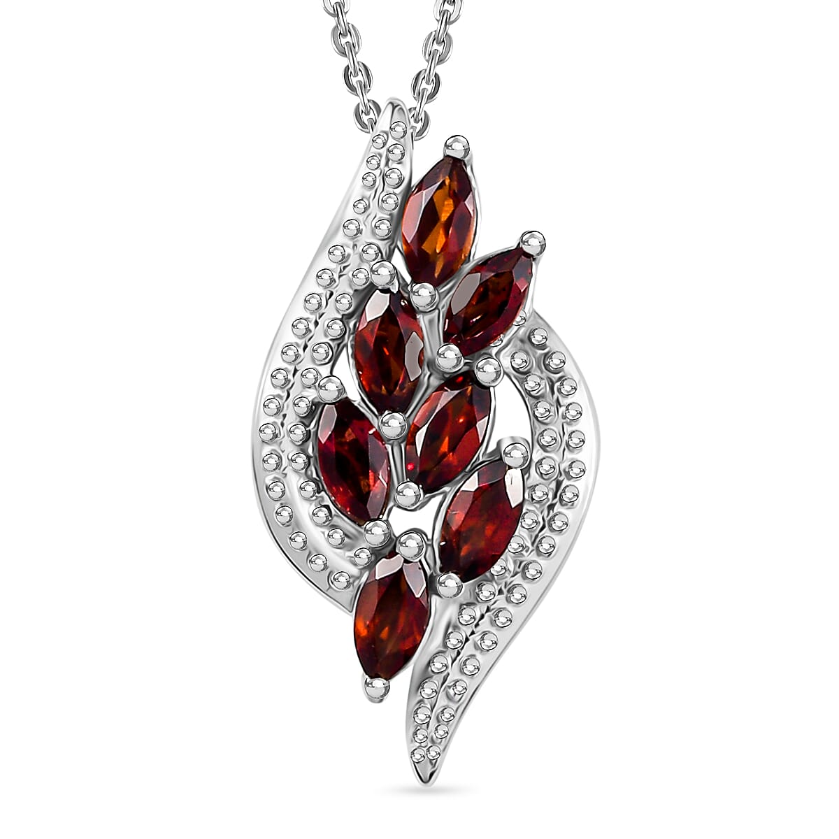 Red Garnet Pendant with Chain (Size 20) in Rhodium Overlay Sterling Silver  Wt. 5.2 Gms  1.400  Ct.