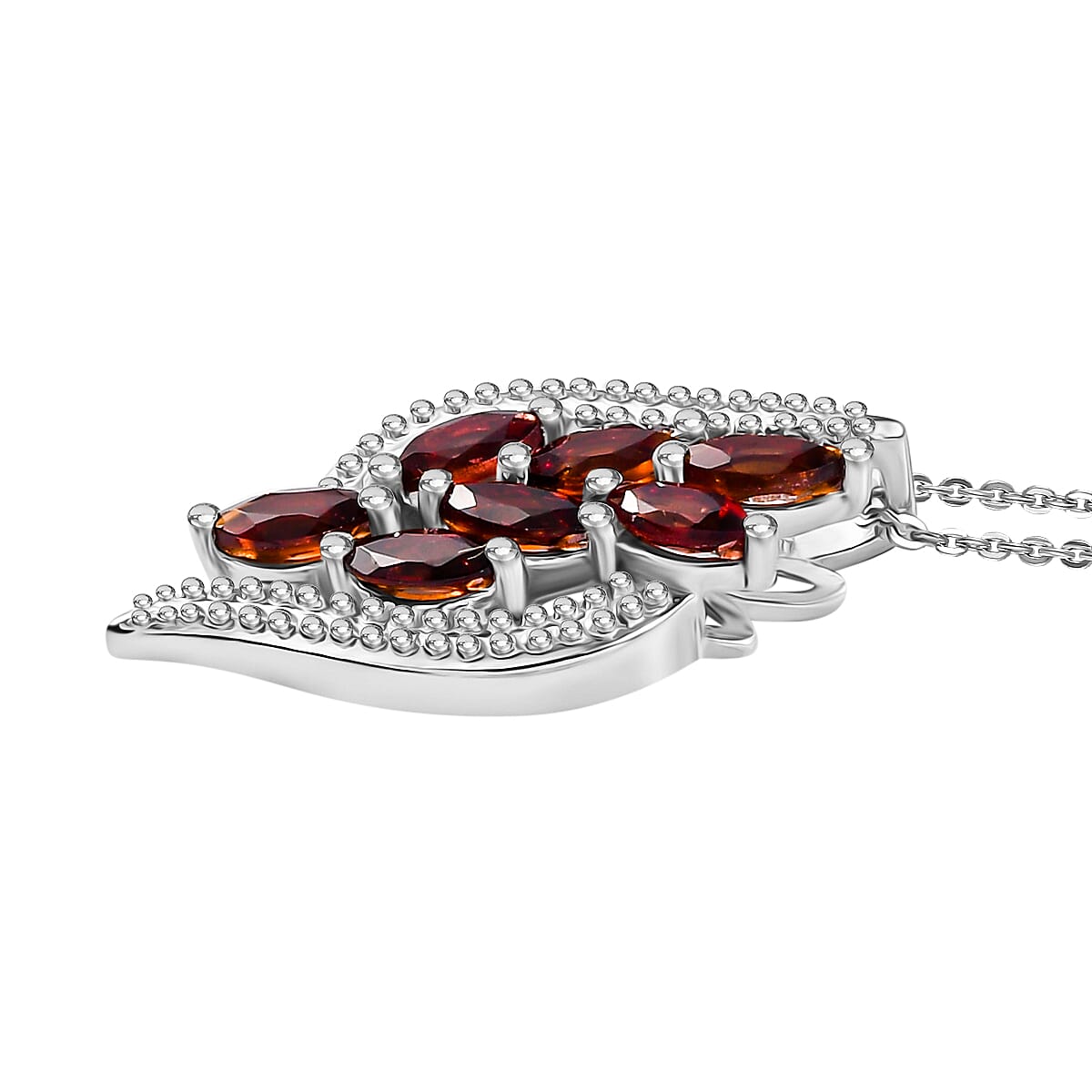 Red Garnet Pendant with Chain (Size 20) in Rhodium Overlay Sterling Silver  Wt. 5.2 Gms  1.400  Ct.