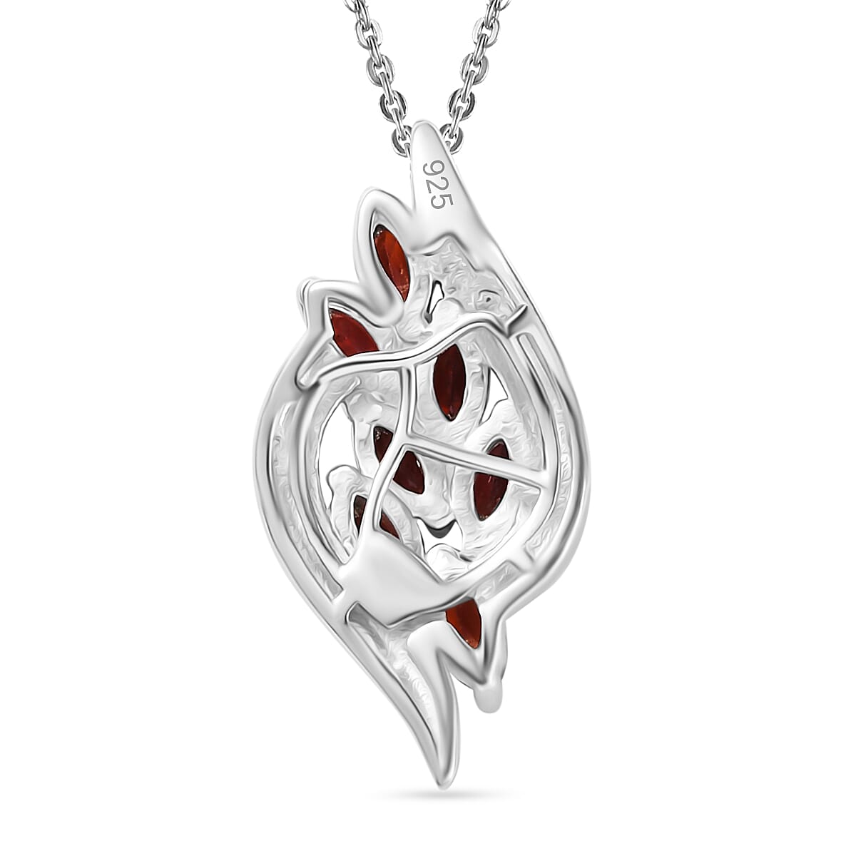 Red Garnet Pendant with Chain (Size 20) in Rhodium Overlay Sterling Silver  Wt. 5.2 Gms  1.400  Ct.