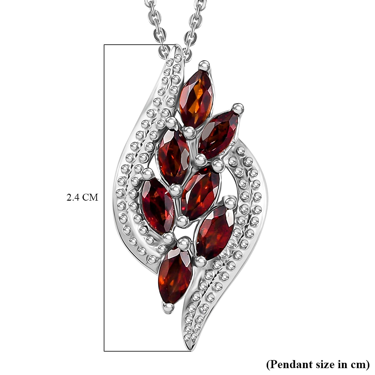 Red Garnet Pendant with Chain (Size 20) in Rhodium Overlay Sterling Silver  Wt. 5.2 Gms  1.400  Ct.