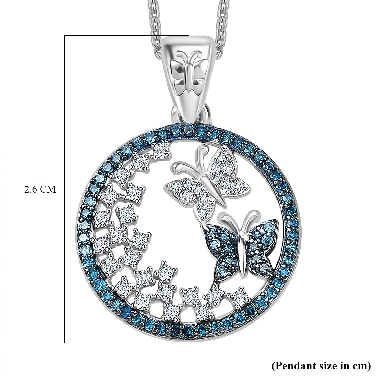 GP Italian Garden Collection - Blue Diamond, White Diamond & Blue Sapphire Pendant with Chain (Size - 20) in Rhodium Overlay Sterling Silver 0.50 Ct.