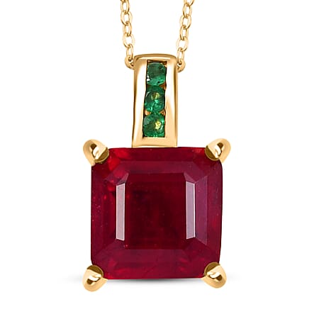 African Ruby and Zambian Emerald Pendant with Chain (Size 20) in 18K Vermeil Yellow Gold Plated Sterling Silver 8.03 Ct. African Ruby and Zambian Emerald Pendant with Chain (Size 20) in 18K Vermeil Yellow Gold Plated Sterling Silver 8.03 Ct.