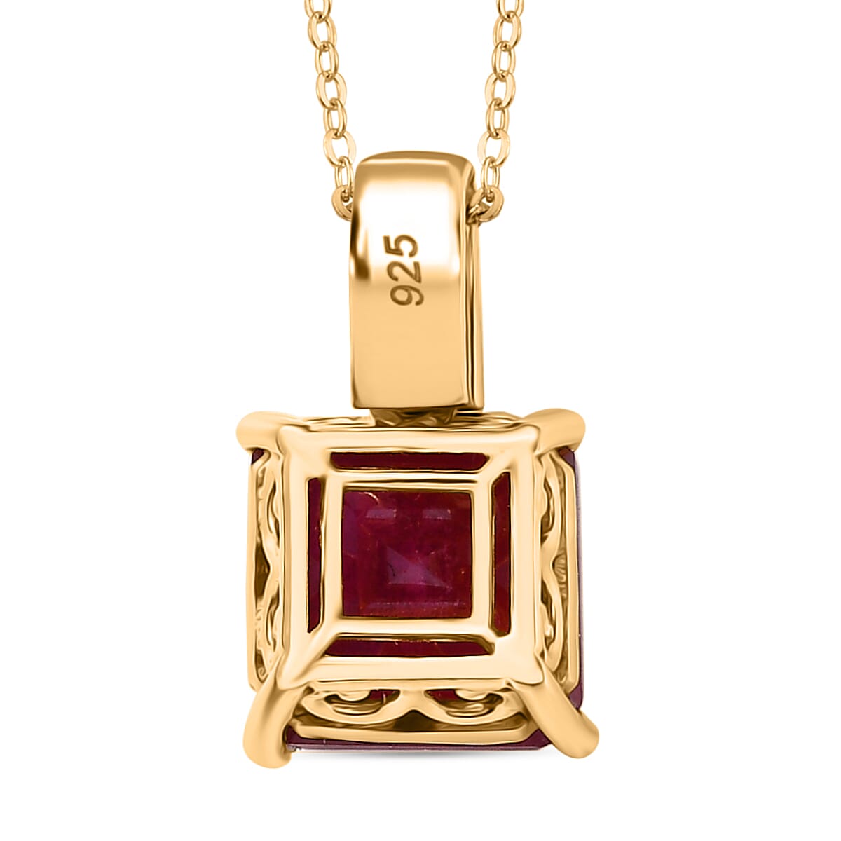 African Ruby & Zambian Emerald Pendant with Chain (Size 20) in 18K Vermeil Yellow Gold Plated Sterling Silver 8.03 Ct.