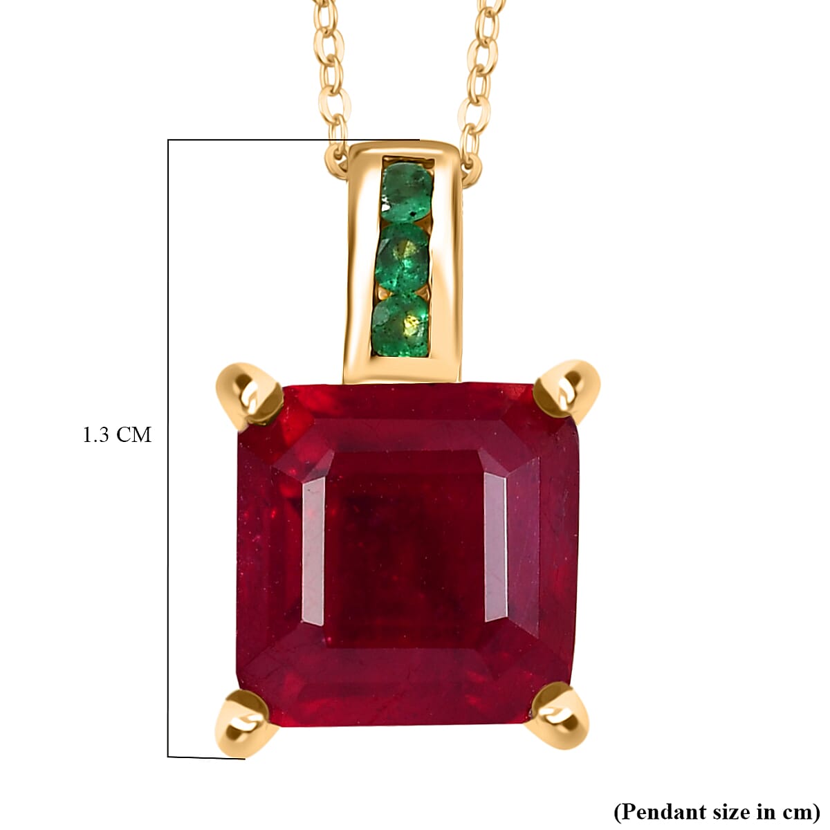 African Ruby & Zambian Emerald Pendant with Chain (Size 20) in 18K Vermeil Yellow Gold Plated Sterling Silver 8.03 Ct.