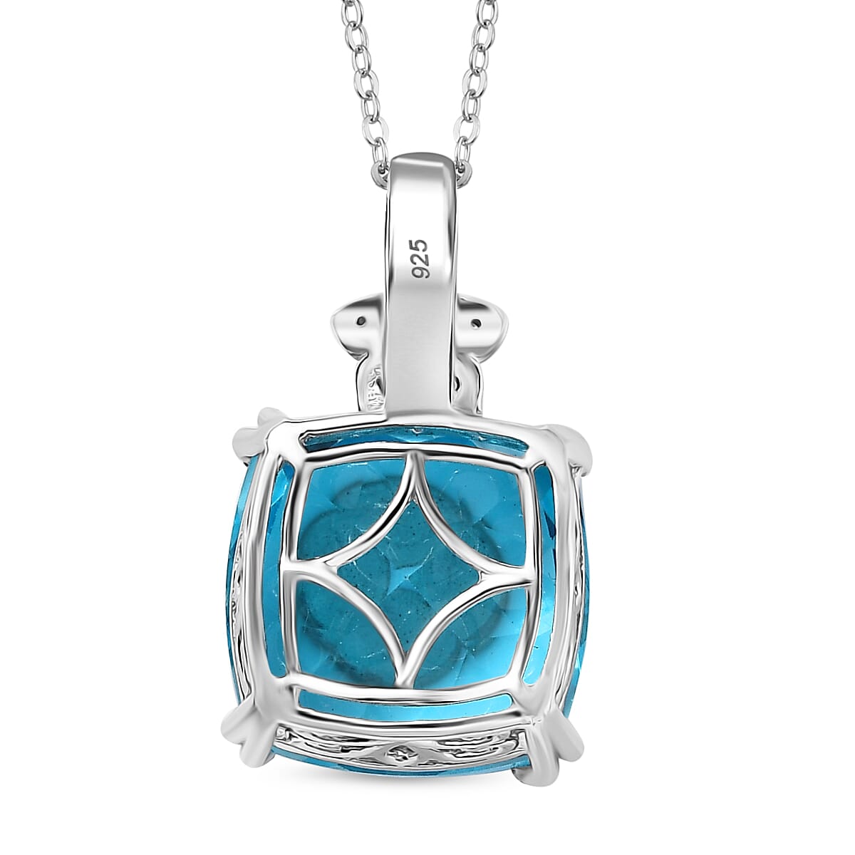 Radiant Glacier Quartz & White Zircon Pendant with Chain (Size - 20) in Rhodium Overlay Sterling Silver 11.58 Ct.