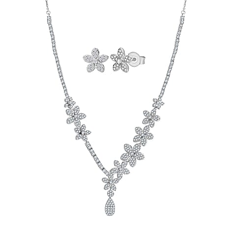 2 Piece Set - D'Joy White Diamond Necklace (Size 21.50) & Push Post Earring in Platinum Overlay Sterling Silver 2.21 Ct, Silver Wt. 14.80 Gms.