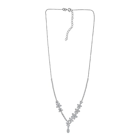 2 Piece Set - D'Joy White Diamond Necklace (Size 21.50) & Push Post Earring in Platinum Overlay Sterling Silver 2.21 Ct, Silver Wt. 14.80 Gms.