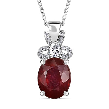 African Ruby & Moissanite Pendant with Chain (Size - 20) in Rhodium Overlay Sterling Silver 5.75 Ct.
