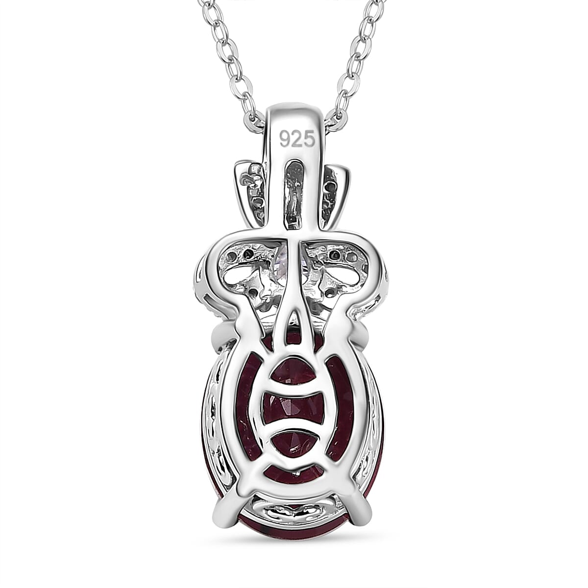 African Ruby & Moissanite Pendant with Chain (Size - 20) in Rhodium Overlay Sterling Silver 5.75 Ct.