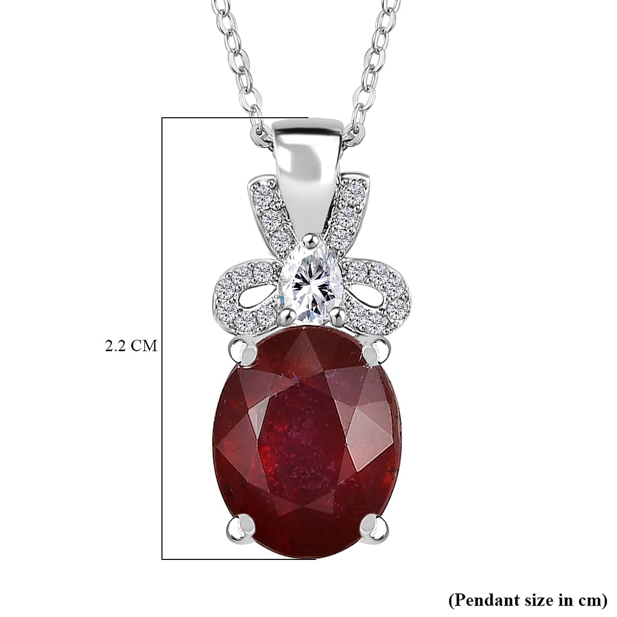 African Ruby & Moissanite Pendant with Chain (Size - 20) in Rhodium Overlay Sterling Silver 5.75 Ct.