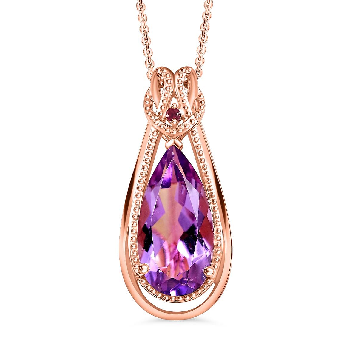 AAA Rose De France Amethyst & African Ruby Pendant with Chain (Size - 20) in 18K Vermeil Rose Gold Plated Sterling Silver 4.53 Ct.