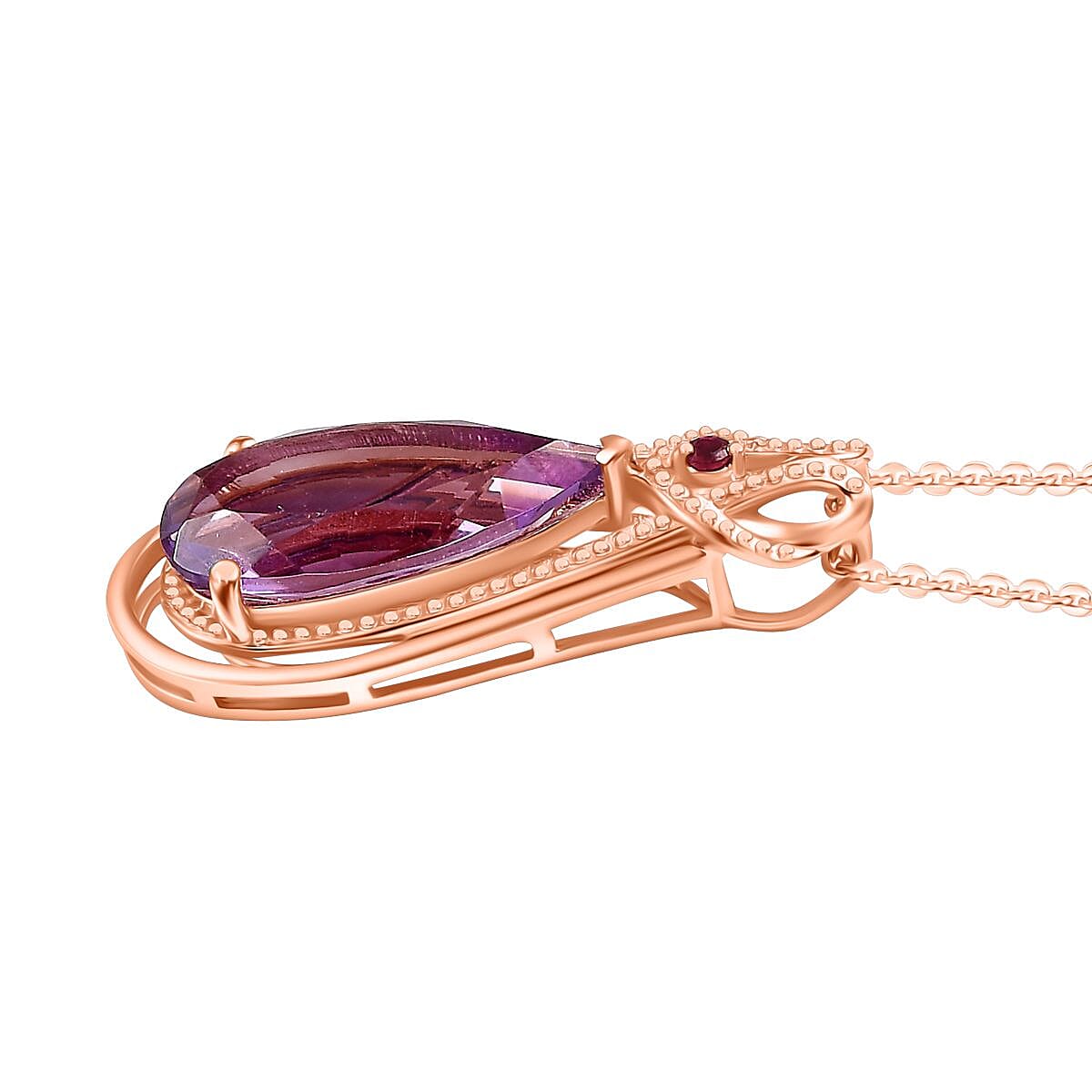 AAA Rose De France Amethyst & African Ruby Pendant with Chain (Size - 20) in 18K Vermeil Rose Gold Plated Sterling Silver 4.53 Ct.