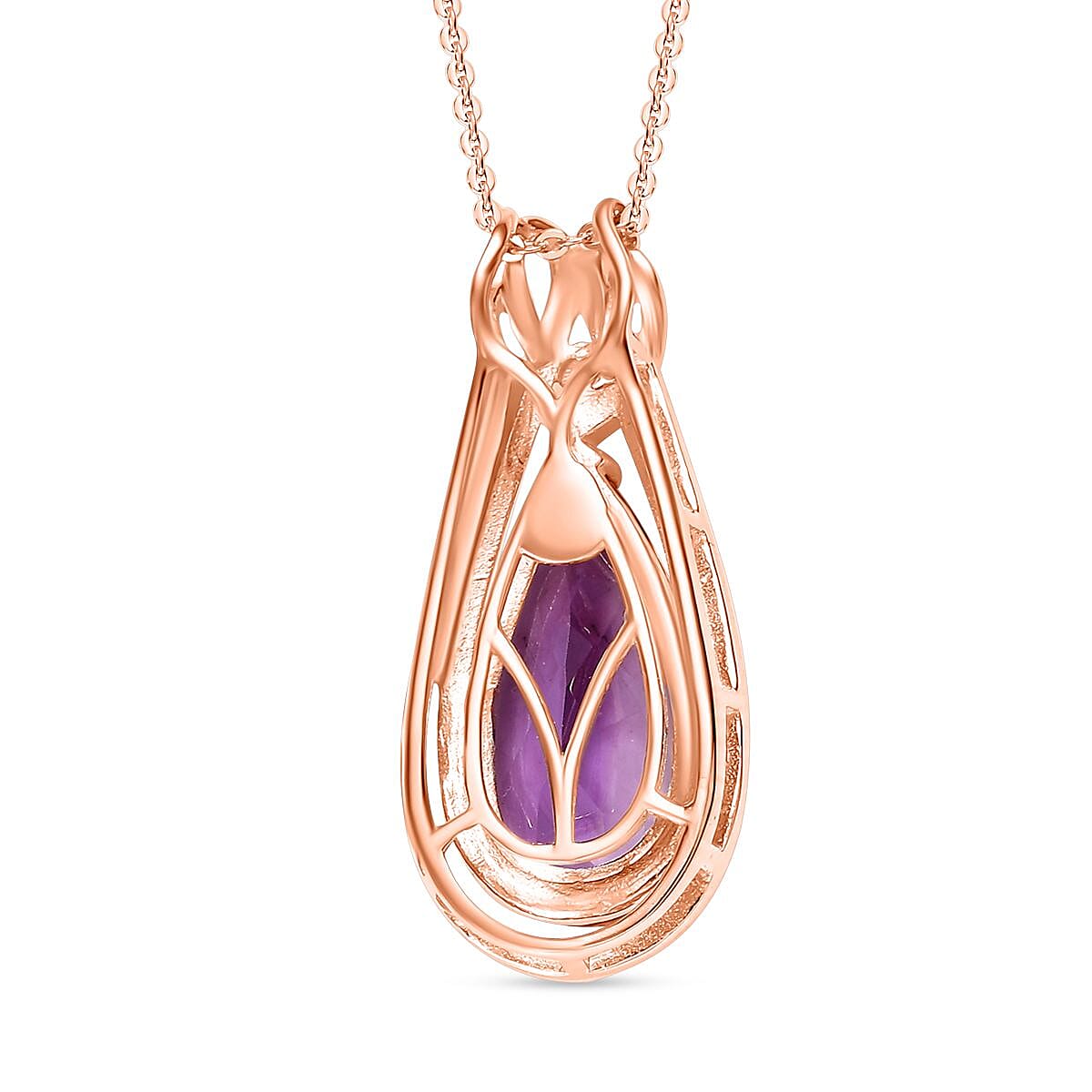 AAA Rose De France Amethyst & African Ruby Pendant with Chain (Size - 20) in 18K Vermeil Rose Gold Plated Sterling Silver 4.53 Ct.