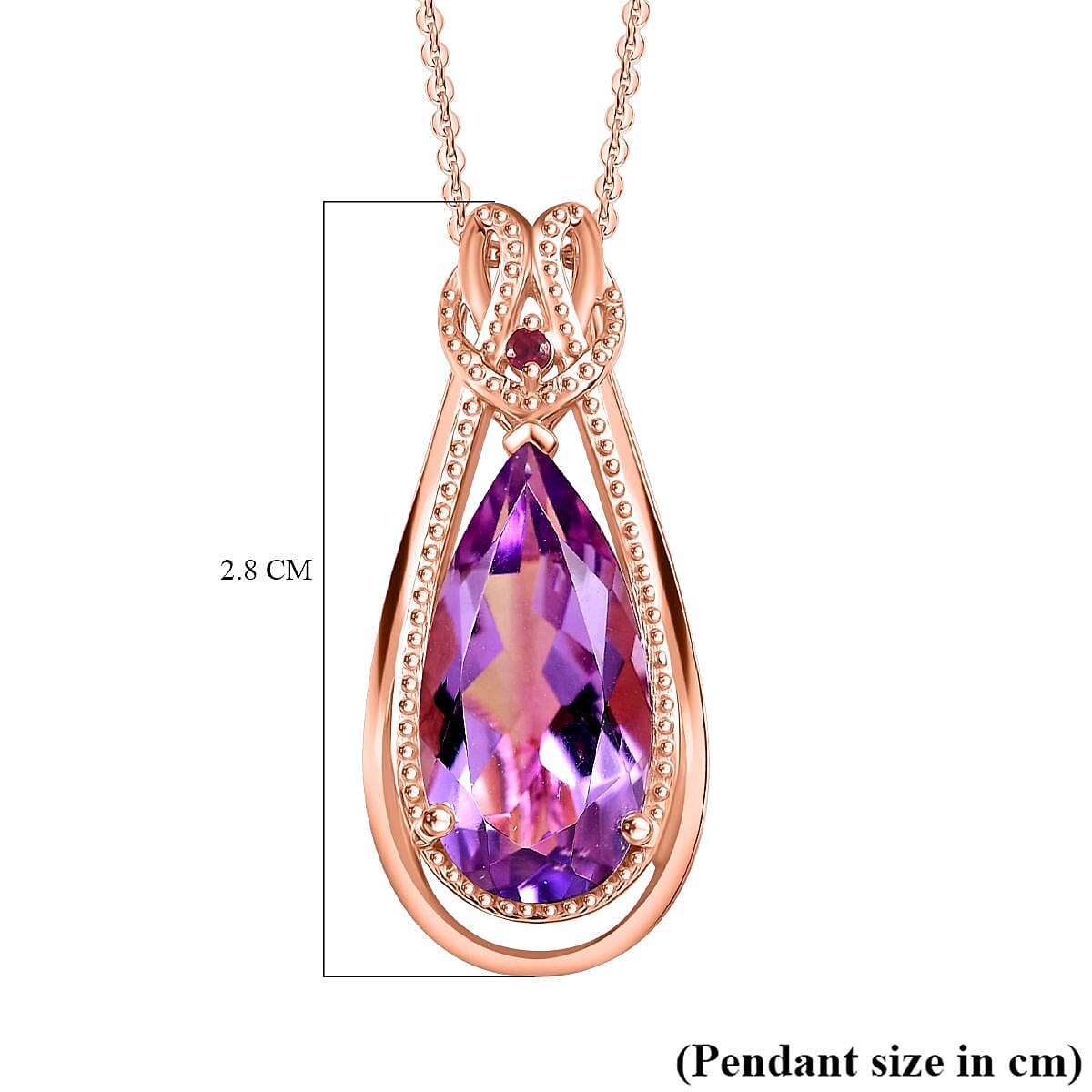 AAA Rose De France Amethyst & African Ruby Pendant with Chain (Size - 20) in 18K Vermeil Rose Gold Plated Sterling Silver 4.53 Ct.