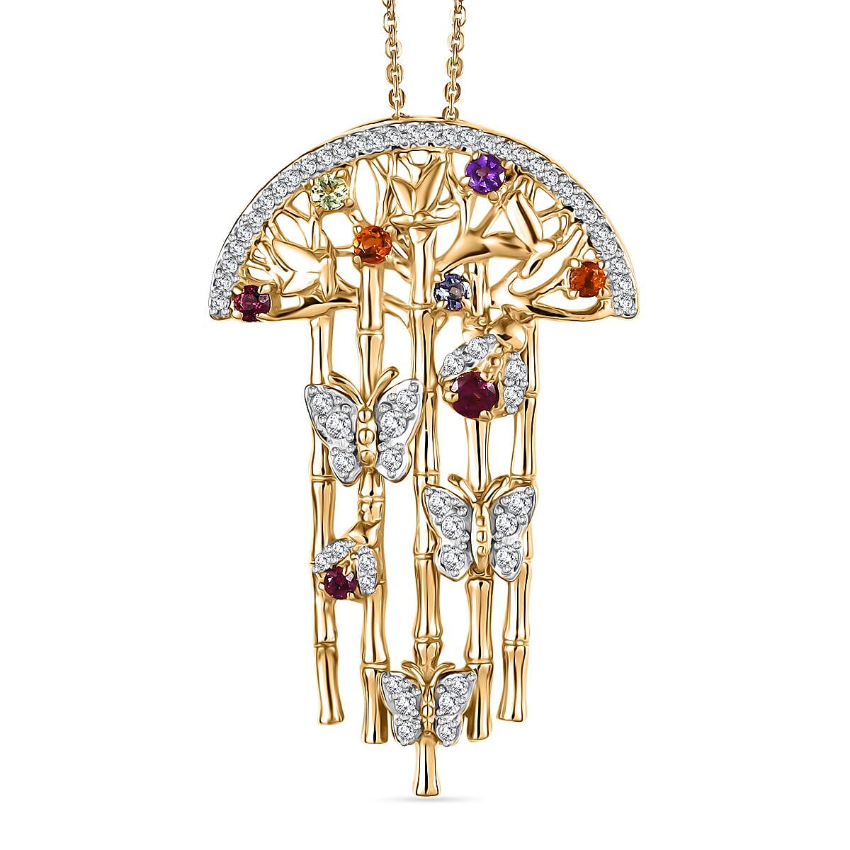 GP Italian Garden Collection Rhodolite Garnet & Multi Gemstones Pendant with Chain (Size - 20) in 18K Vermeil Yellow Gold Plated Sterling Silver 2.20 Ct, Silver Wt. 9.40 Gms.