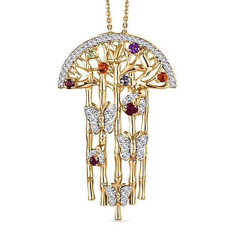 GP Italian Garden Collection Rhodolite Garnet, & Multi Gemstones Pendant with Chain (Size - 20) in 18K Vermeil Yellow Gold Plated Sterling Silver 2.20 Ct, Silver Wt. 9.40 Gms.