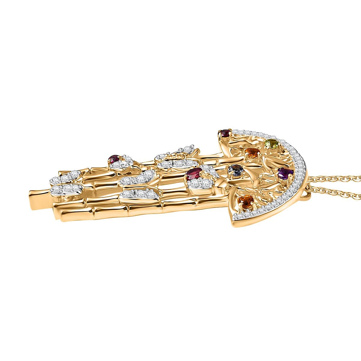 GP Italian Garden Collection Rhodolite Garnet & Multi Gemstones Pendant with Chain (Size - 20) in 18K Vermeil Yellow Gold Plated Sterling Silver 2.20 Ct, Silver Wt. 9.40 Gms.